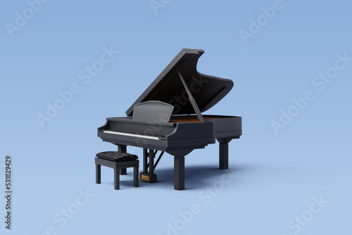 3d Vector Black shiny grand piano, Music and Instrument concept.
