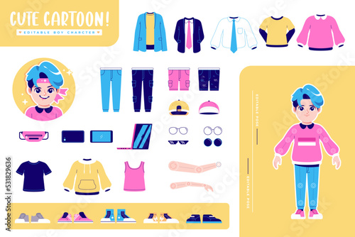 editable cute boy cartoon character animation and rigging template