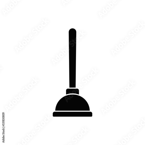 Plunger icon in black flat glyph, filled style isolated on white background
