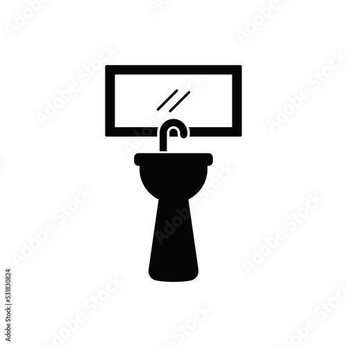 Bathroom faucet, washstand icon in black flat glyph, filled style isolated on white background