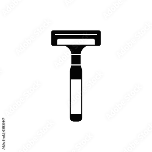 Manual shaving razor blade icon in black flat glyph, filled style isolated on white background