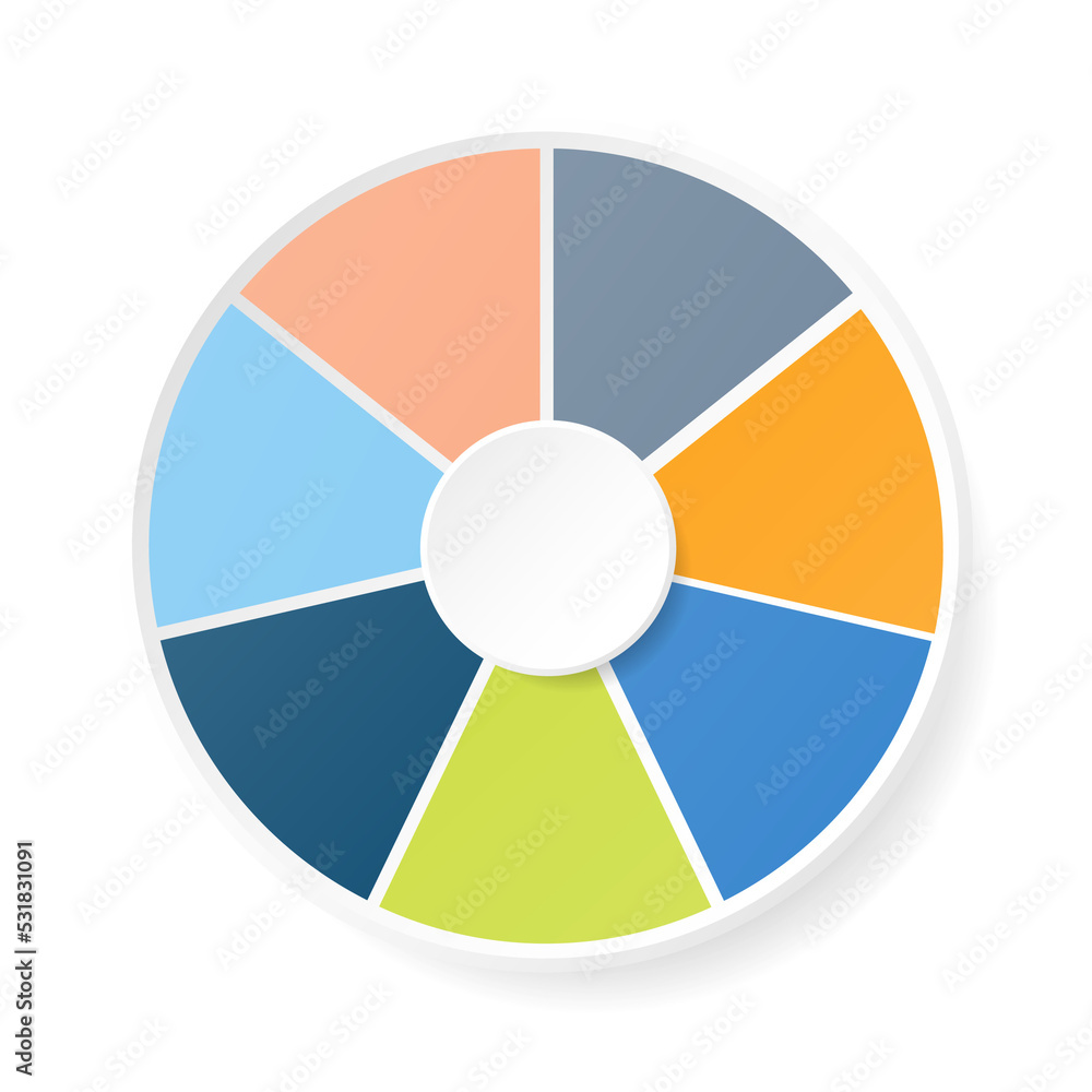 Basic circle infographic with 7 steps, process or options.