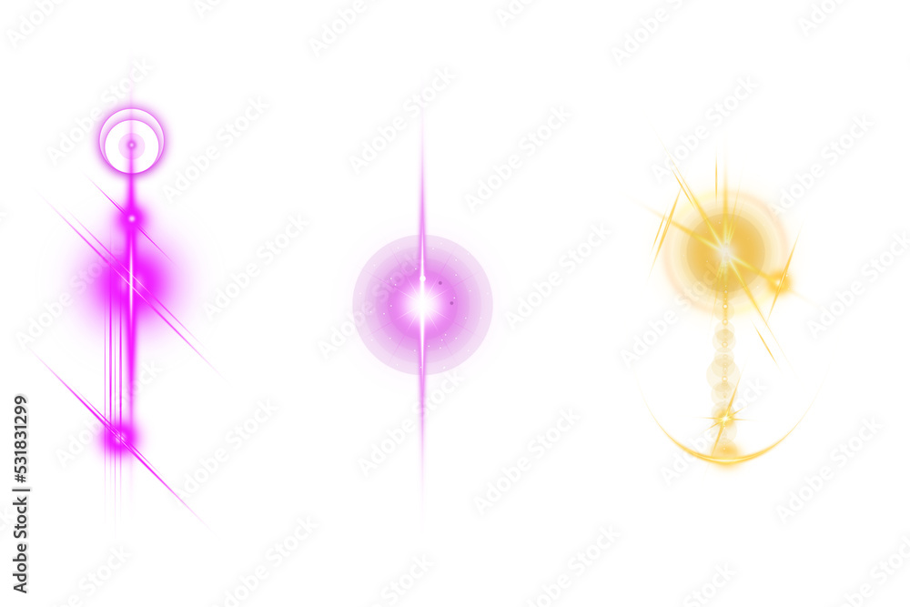 Fototapeta premium Set of colorful transparent light lens flares, Realistic burst of light collection, Coloured lights collection
