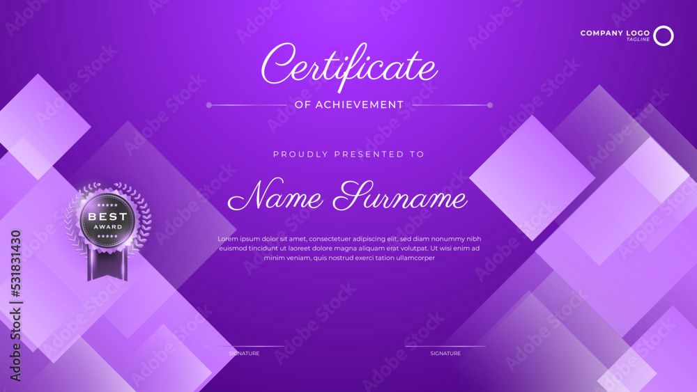 Purple Certificate template with luxury pattern,diploma. Vector ...