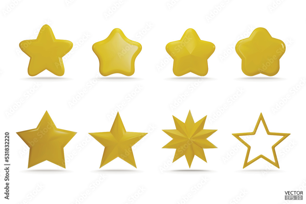 Premium Set of Yellow 3d stars icon for apps, products, websites, and mobile applications. Cute cartoon stars quality rating isolated on white background. 3D vector illustration. Premium Set of Yellow 3d stars icon for apps, products, websites, and mobile applications. Cute cartoon stars quality rating isolated on white background. 3D vector illustration.