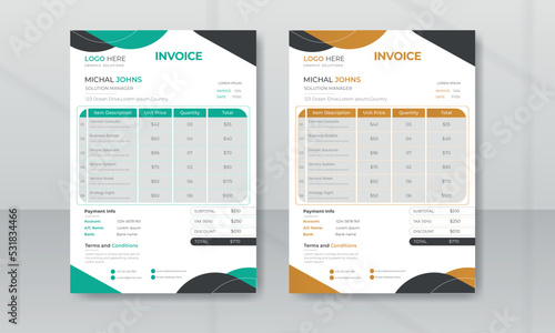 Invoice bill design template. Bill form business invoice and Office bill Design