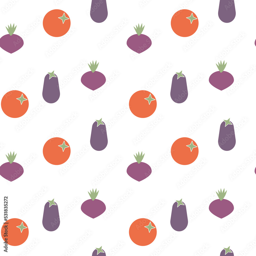 Seamless pattern with tomato, eggplant and beets