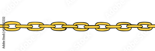 Golden chain seamless pattern. Handdrawn sketch of metal chain. Vector illustration isolated in white background