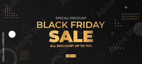 Black friday sale background. Modern luxury gold and black design. Universal vector background for promo poster, banners, flyers, card. Black Friday social media sale banner background
