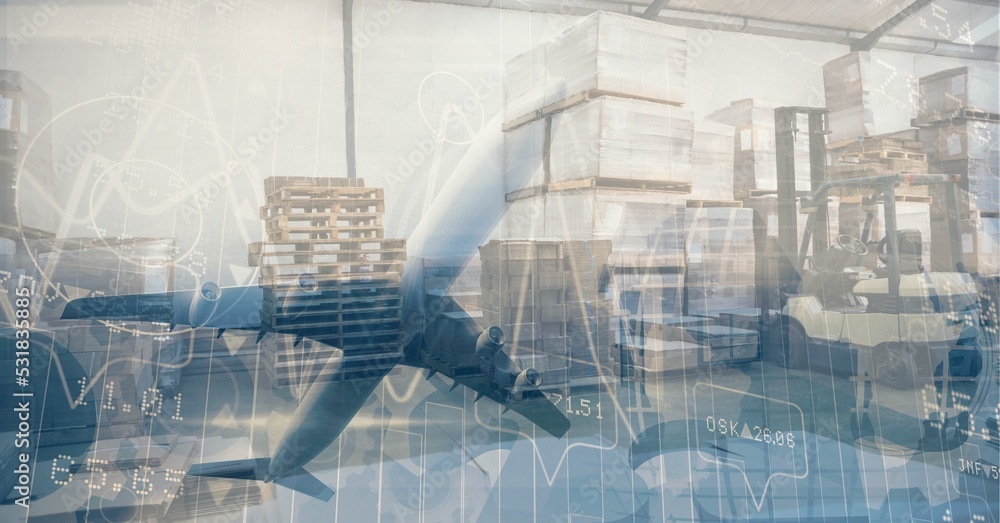 Obraz premium Digital illustration of plane starting with data processing