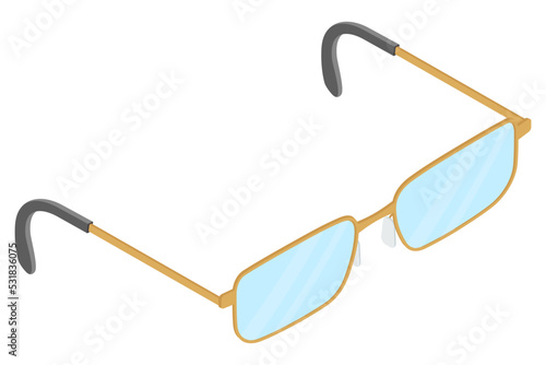 Dioptric glasses .Isometric image of straight-angle glasses on a white background.Vector illustration.