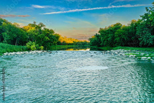 Picture of the Red River dam  at Lemke Park in Fargo.