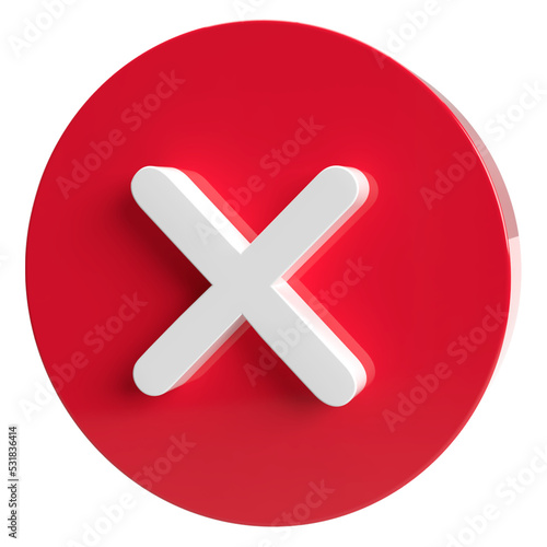 x mark icon 3d, buttons isolated on a transparent background