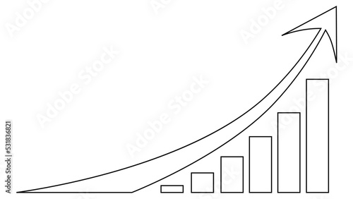 Chart and upward arrow front view outline isolated on white background. Design element.