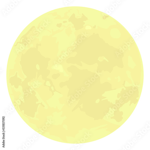 Yellow Moon with dark spots isolated on white background. Design element.