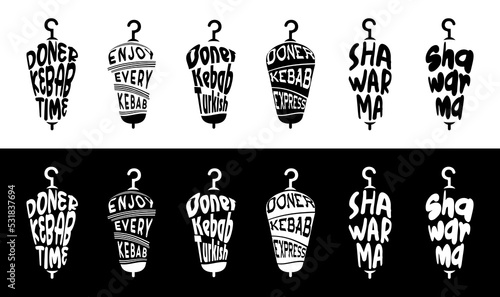 Doner Kebab logo big set collection. Perfect vector graphic for posters, prints, greeting card, invitations, t-shirts, mugs, bags and much more!