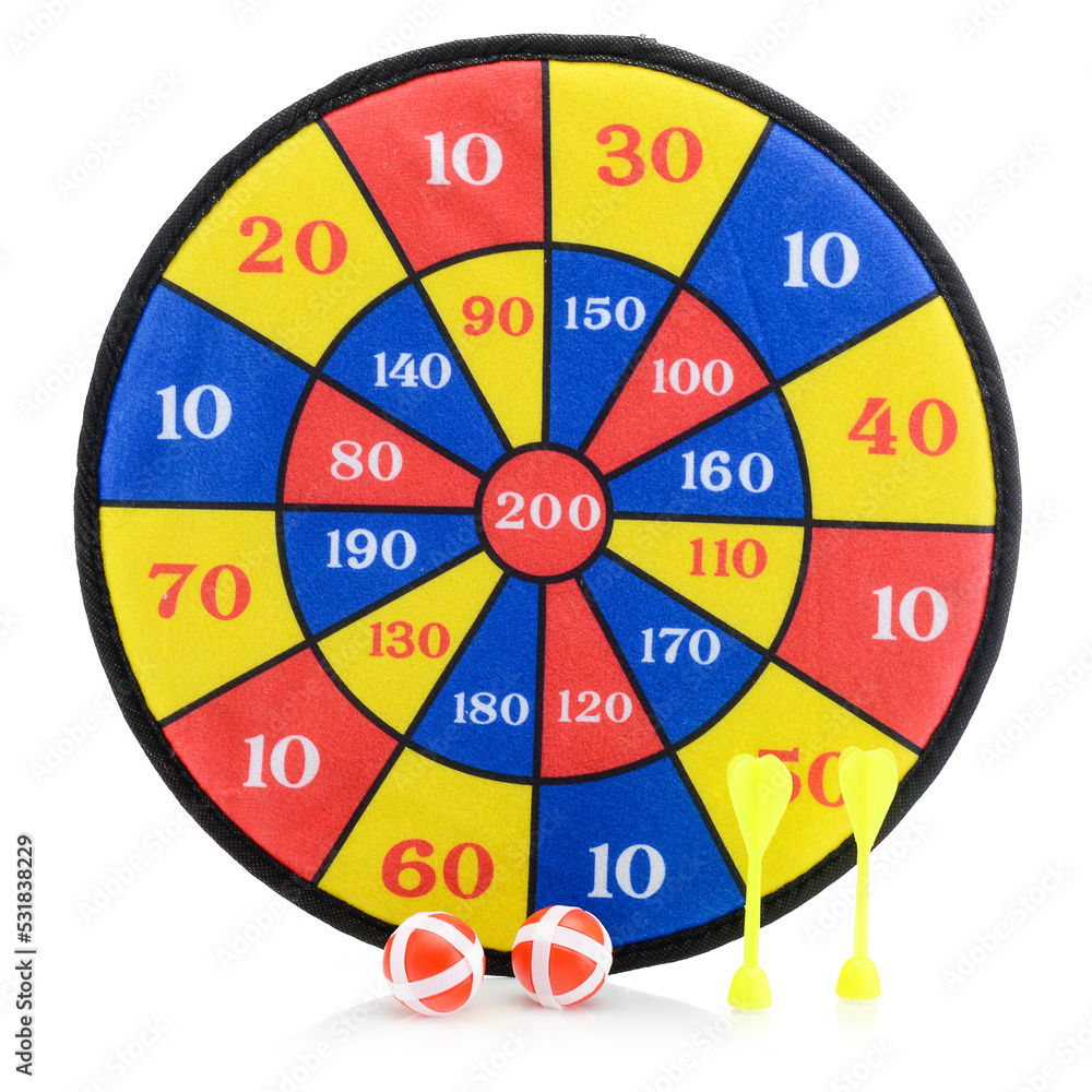 Darts isolated on a white background. Bright colored darts with darts. Sports game, competitions. Hitting exactly on target. Business concept Darts isolated on a white background. Bright colored darts with darts. Sports game, competitions. Hitting exactly on target. Business concept