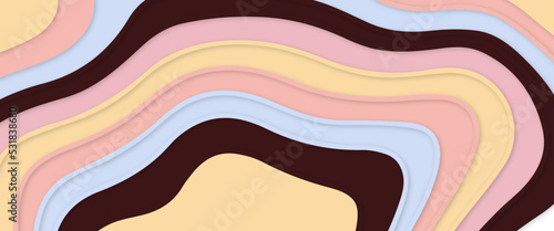 Colorful papercut and multilayer cutout geometric pattern on vector. Beautiful topography concept or smooth origami shape paper texture. Abstract background with waves.