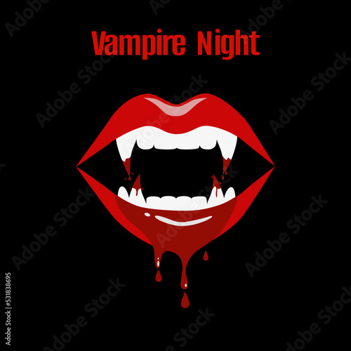 Vampire teeth with blood, vampire sucking blood