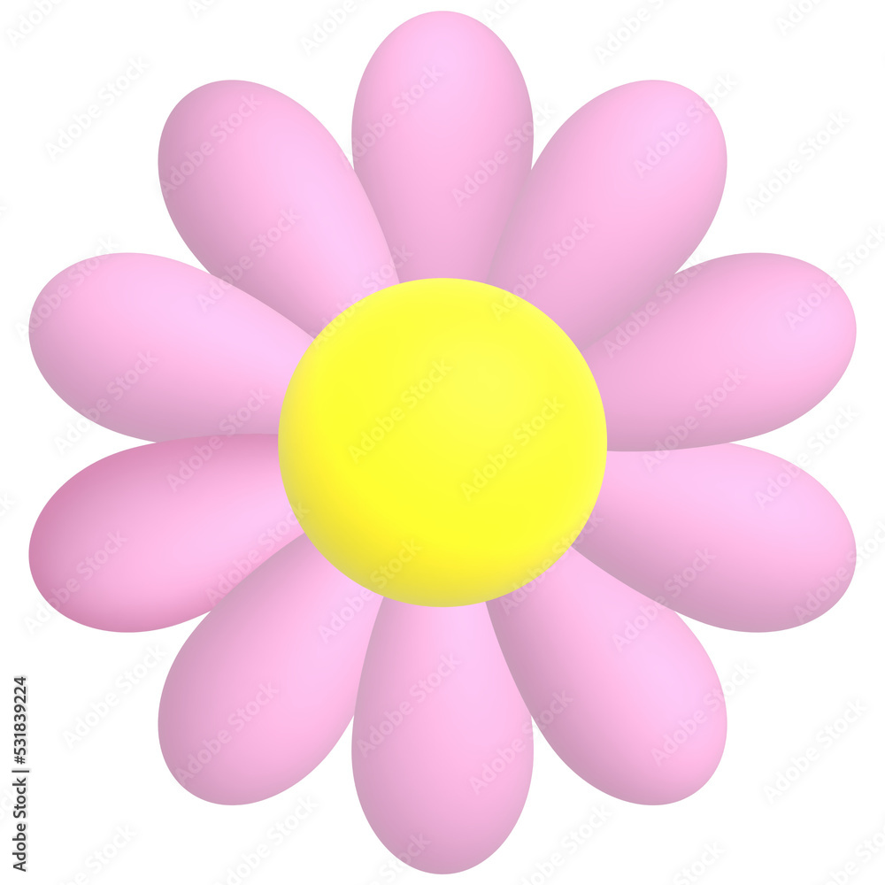 Pink flower and yellow pollen, 3D illustration