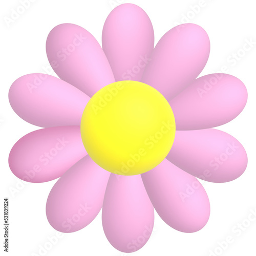 Pink flower and yellow pollen, 3D illustration