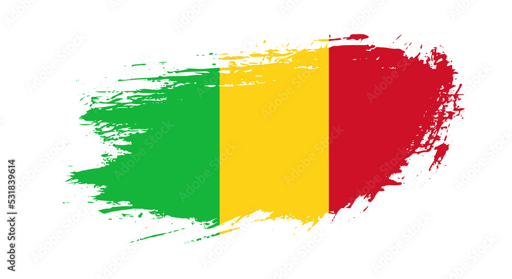 Obraz premium Free hand drawn grunge flag of Mali on isolated white background