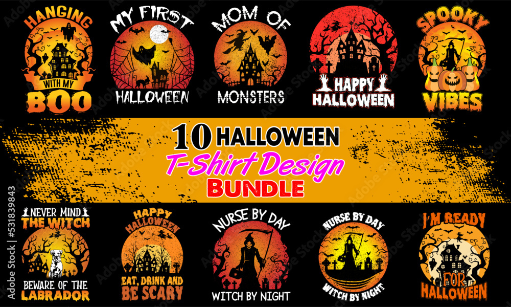 Top Ten Halloween TShirt Design Bundle. Halloween tshirt design