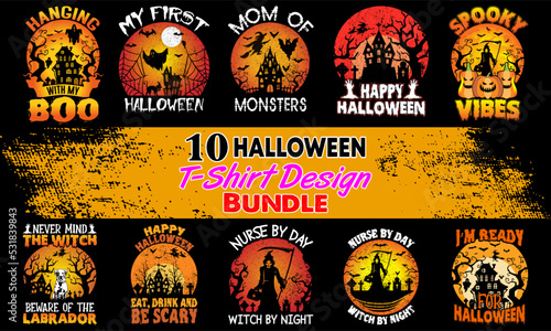 Top Ten Halloween T-Shirt Design Bundle. Halloween t-shirt design bundle, easy to print all-purpose for men, women, and children
