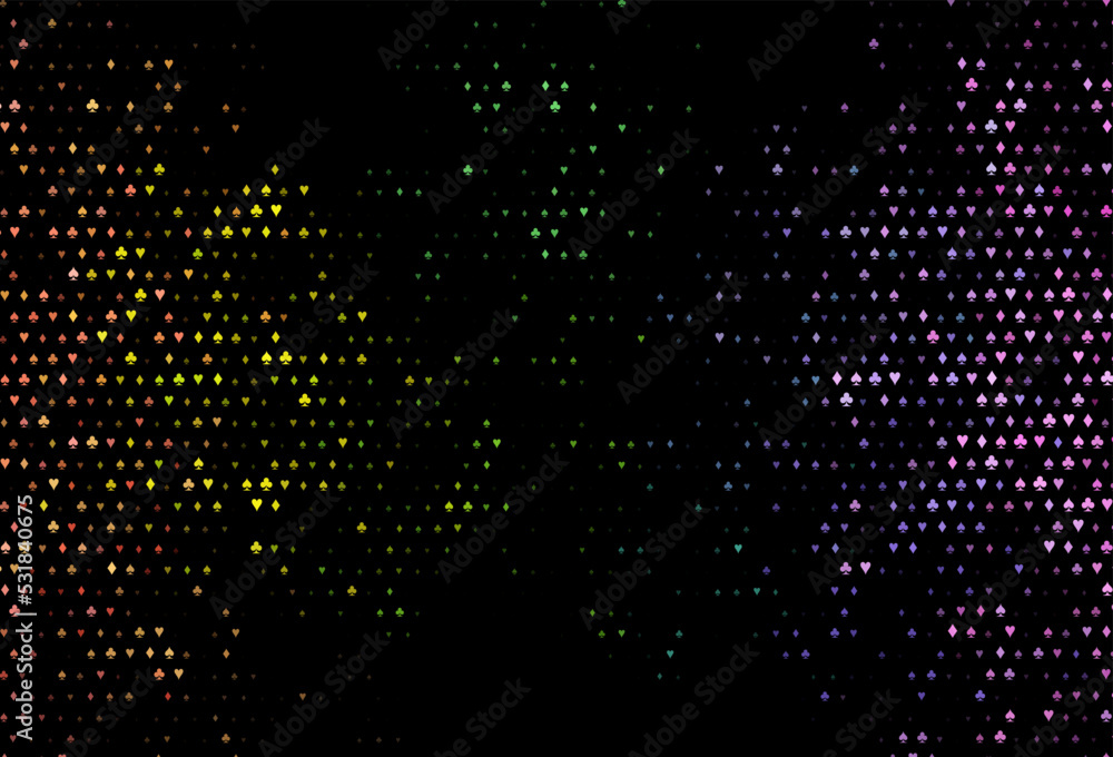Dark multicolor, rainbow vector template with poker symbols.