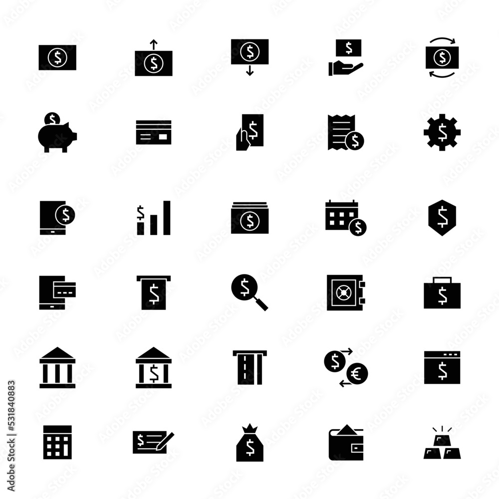 Money banking vector icons set Money banking vector icons set
