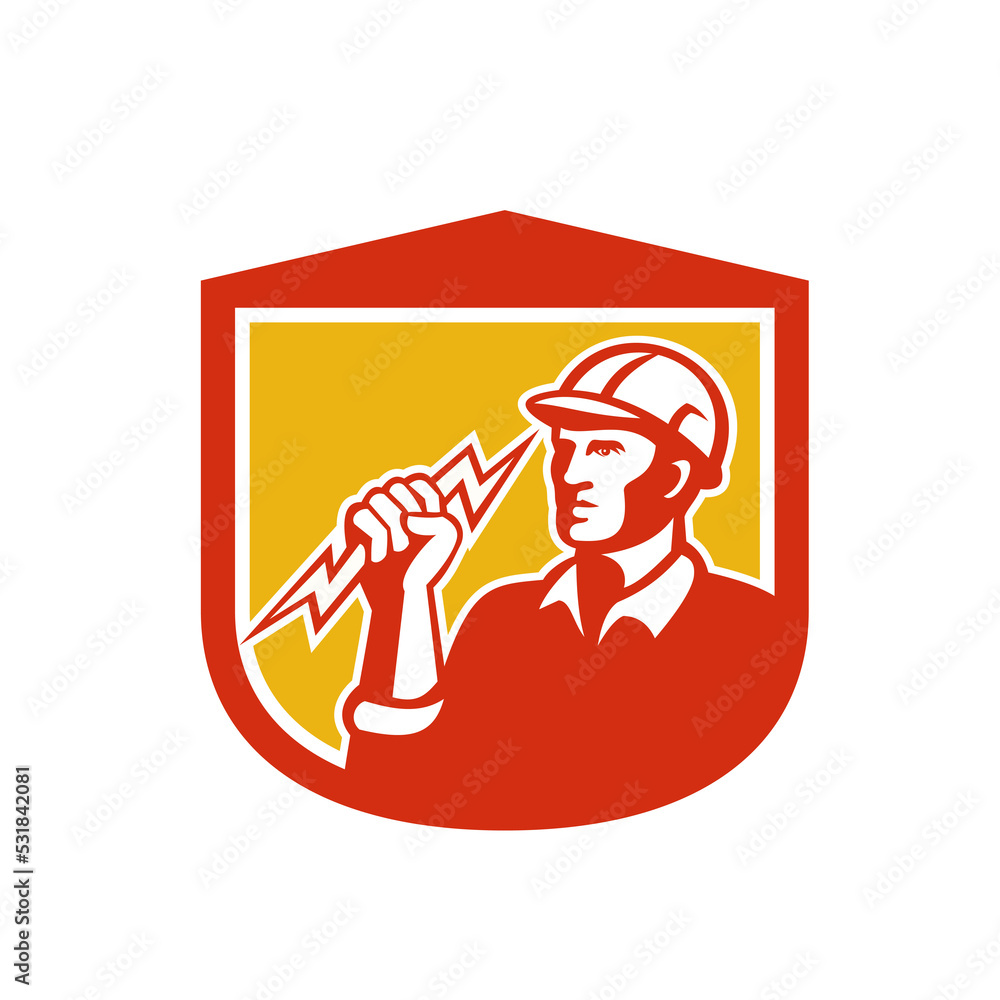 Electrician Clutching Lightning Bolt Shield Electrician Clutching Lightning Bolt Shield