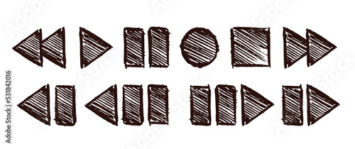 A set of control buttons drawn in ink.