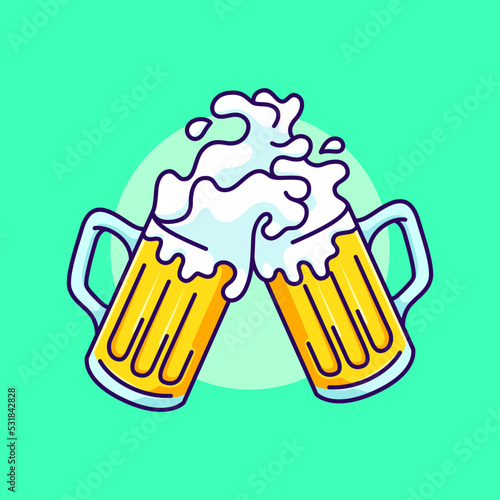two glasses of beer toast vector illustration. splash of cheers beer