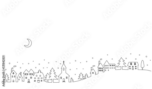 雪が降る冬の町　線画による背景素材