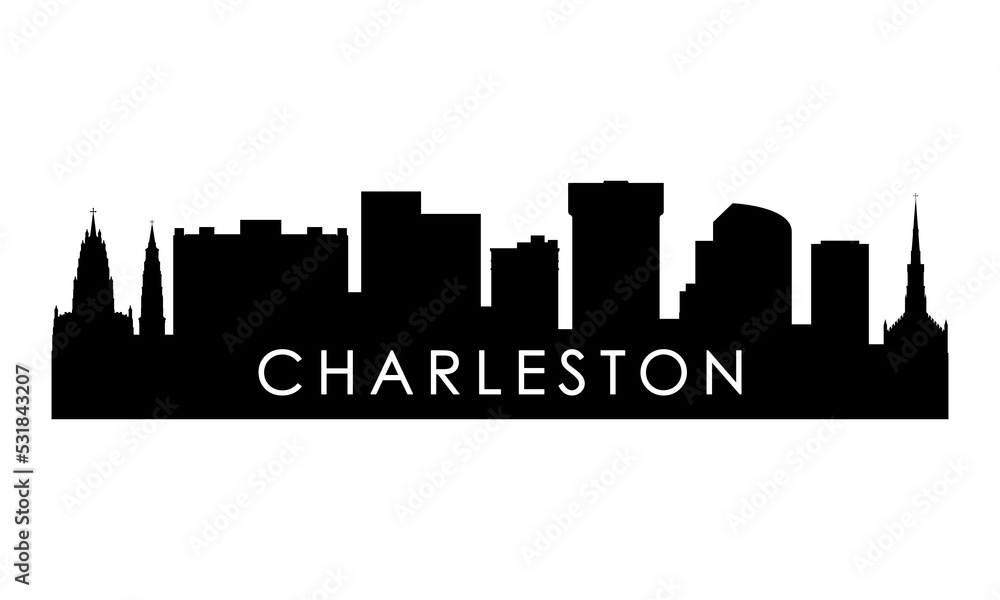 Charleston skyline silhouette. Black Charleston city design isolated on white background.