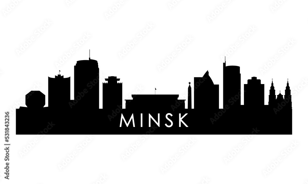 Minsk skyline silhouette. Black Minsk city design isolated on white background.
