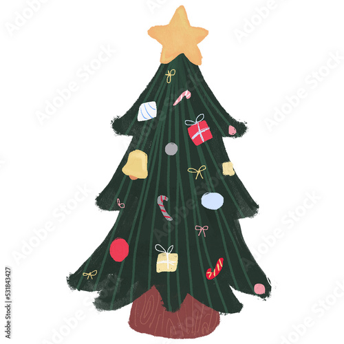 Hand Drawn cute christmas tree in chalk style illustration