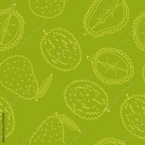 durian fruit seamless pattern hand drawn in doodle style. wrapping paper, background, wallpaper, textile.