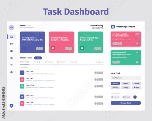 Task Dashboard UI Kit. Suitable for task, activity and project purpose.