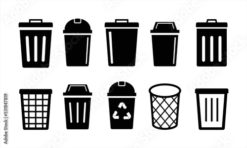 Trash icons. Trash bin icons set. Trash can collection with different style. Flat style. Vector illustration