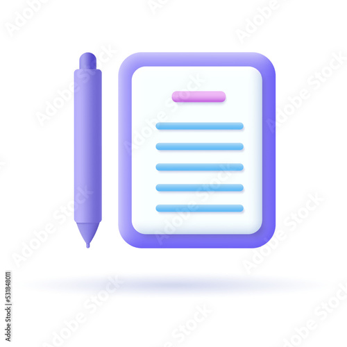 3d registration icon. Symbol of document, vote, account login. Vector illustration.