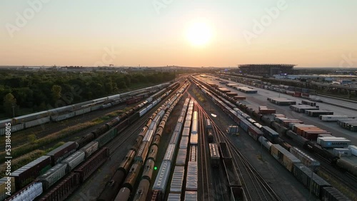 Aerial View of a Large Train Yard