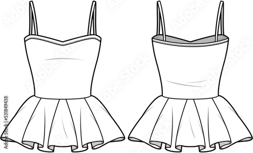 Strap Sweetheart Neck Peplum Top, Bustier Top Front and Back View. Fashion Illustration, Vector, CAD, Technical Drawing, Flat Drawing, Template, Mockup.	