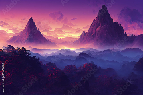sunrise in the mountains, concept art