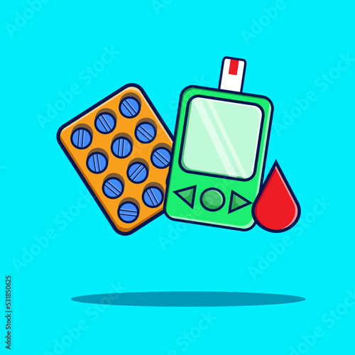 Medicine, blood with diabet tool to check up design illustration for medical icon