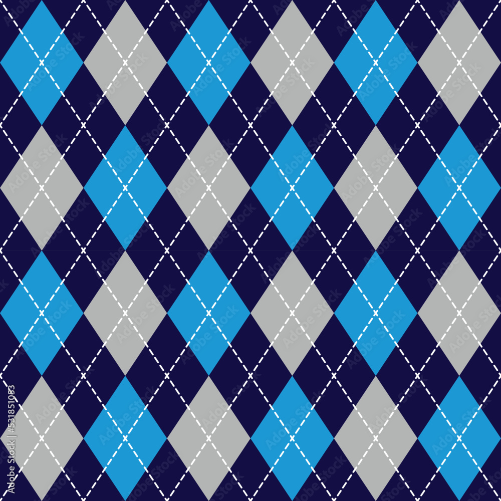 Argyle plaid seamless pattern sweater vest gray and blue color stripes dark blue background , Christmas day decorection Vector illustration .