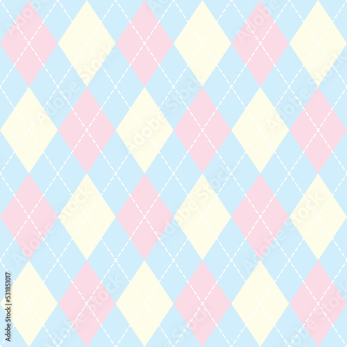 Argyle plaid seamless pattern sweater vest yellow , pink and blue color stripes black background , Knitwear decorection Vector illustration .	