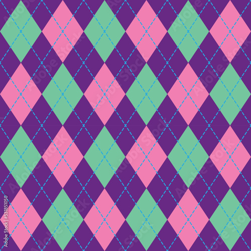 Argyle plaid seamless pattern sweater vest pink and green color stripes dark blue background , Christmas day decorection Vector illustration .