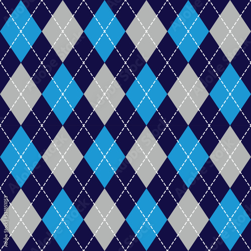 Argyle plaid seamless pattern sweater vest gray and blue color stripes dark blue background , Christmas day decorection Vector illustration .
