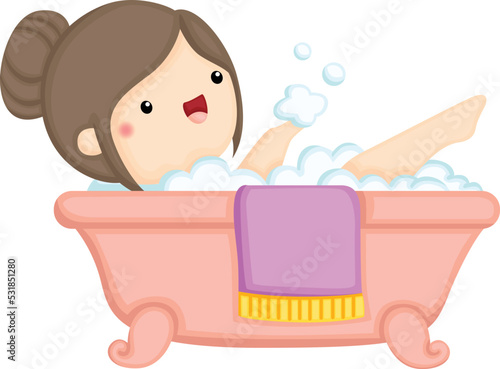 a vector of a woman in a bathtub